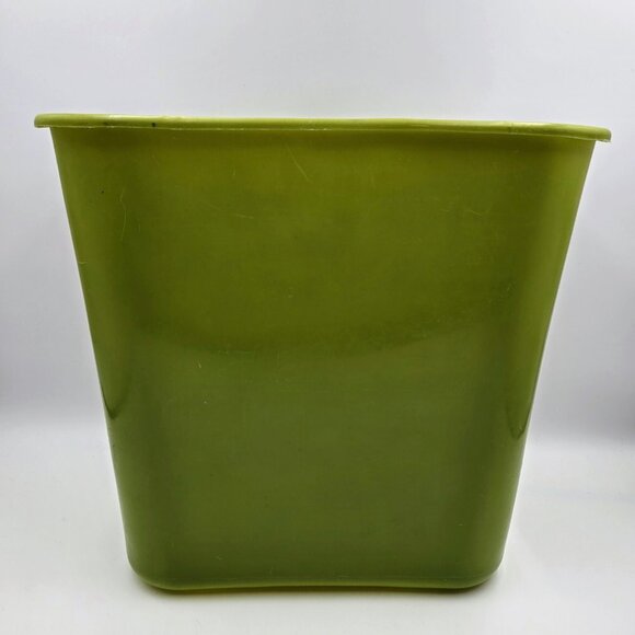 Vintage MCM Diamond Avocado Olive Green Plastic Wastebasket Garbage Trash Can - Picture 5 of 11